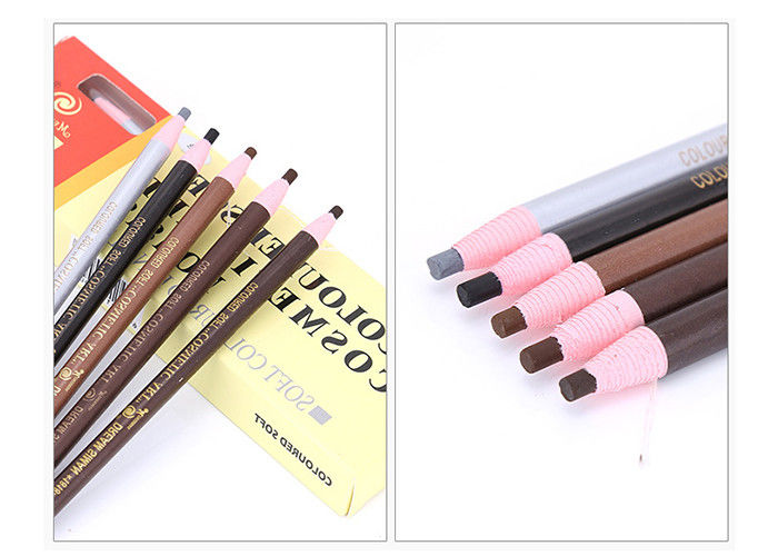 Wood Material Tattoo Accessories , Water Proof Cosmetics Pull Paper Roll Permanent Makeup Eyebrow Pencil With 5 Colors